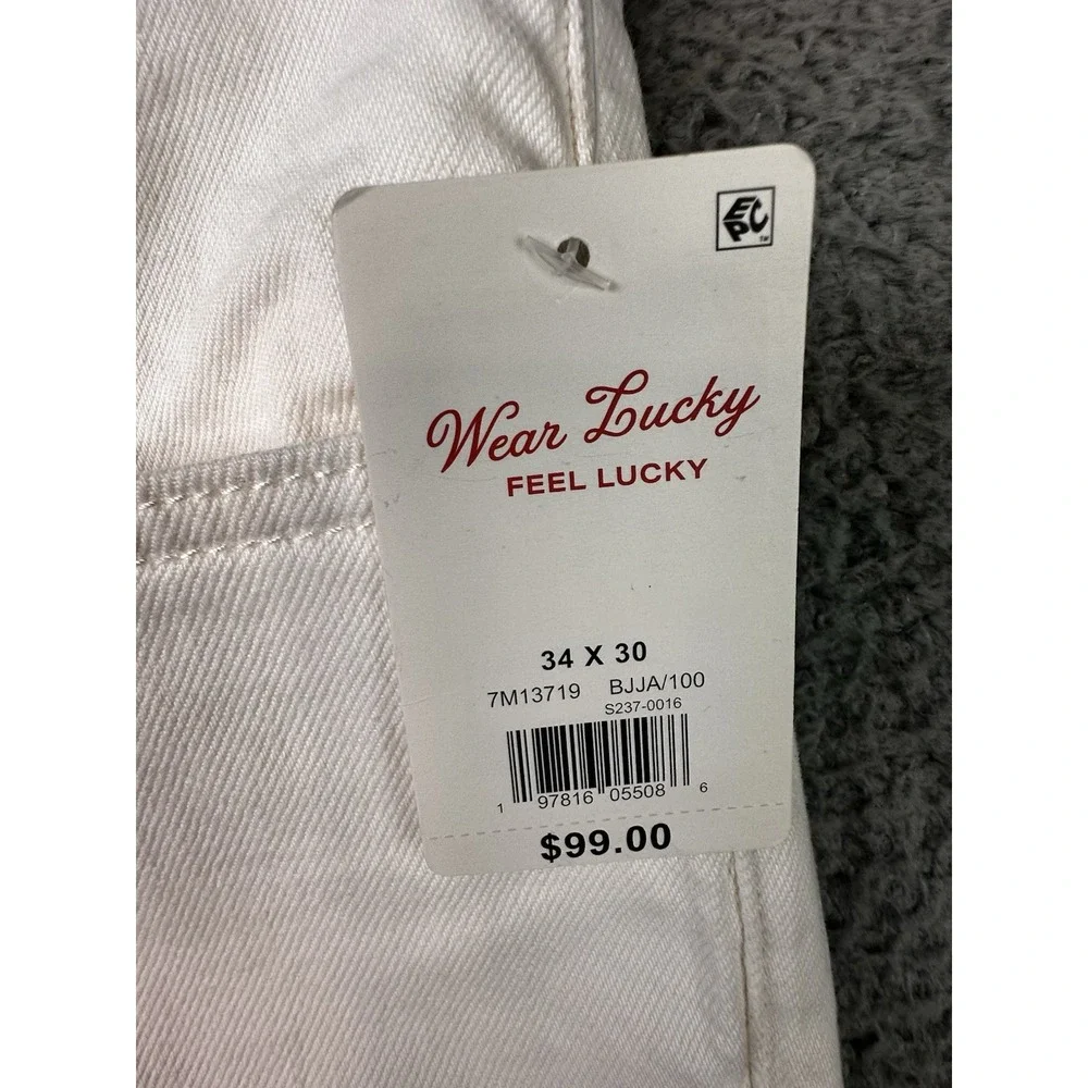 Lucky Brand 223 Straight Jeans Mens 34x30 White Denim NWT